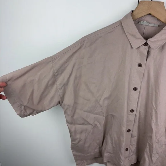 Everlane Drapey Square Shirt Burnt Sugar Tan Taupe Tencel Lyocell Boxy Small - Picture 3 of 9